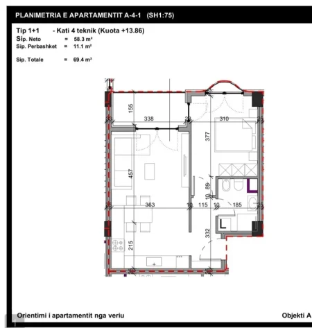 Tirane, shitet 1+1 Kati 4, 69 m² 76.000 € (Paskuqan)