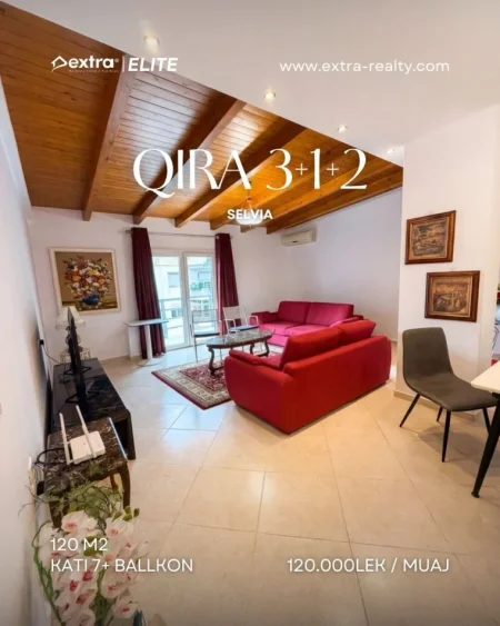 Tirane, jepet me qera apartament 3+1+Ballkon Kati 7, 120 m² 1.200 € (Rruga Isa Boletini)