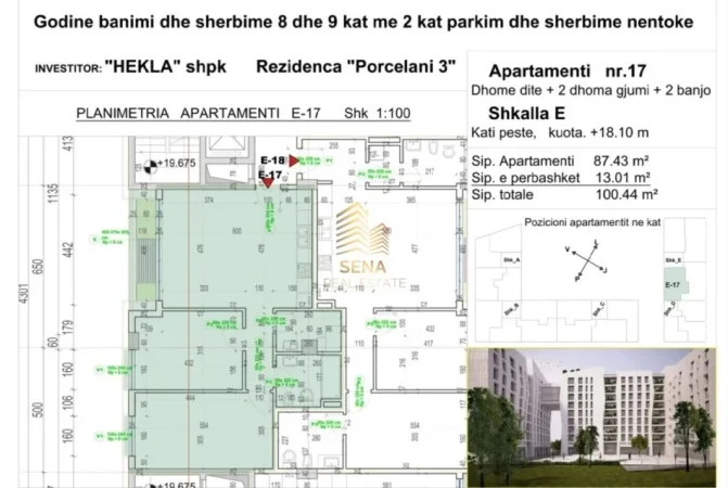 Tirane, shitet apartament 2+1+Ballkon Kati 5, 100 m² 157.000 € (Rezidenca 'Porcelan 3')