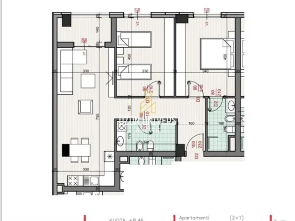 Tirane, shitet apartament 2+1+Ballkon Kati 2, 107 m² 181.560 € (Don Bosko)