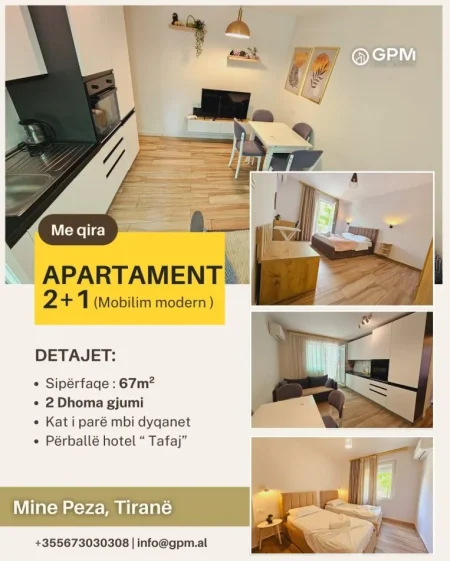 Tirane, jepet me qera apartament 2+1 Kati 1, 67 m² 750 € 