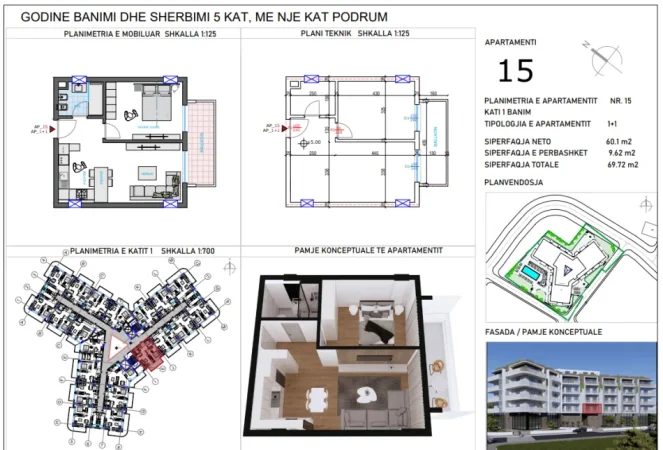 Qerret, shes apartament 1+1+Aneks+Ballkon Kati 1, 70 m² (Rruga e Fshatrave Turistike)