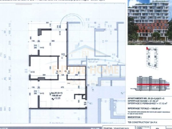 Tirane, shitet apartament Kati 3, 92 m² 155.000 €