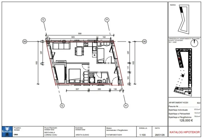 Tirane, shes apartament 2+1+Ballkon Kati 2, 71 m² 128.000 € (Rr.Pasho Hysa,Kompleksi Mangalem 21)