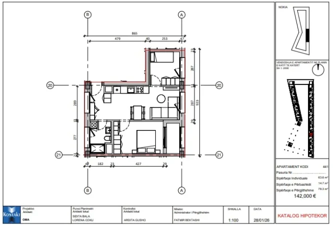 Tirane, shitet apartament 2+1+Ballkon Kati 4, 78 m² 142.000 € (Rr.Pasho Hysa,Kompleksi Mangalem 21)