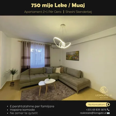 Tirane, jepet me qera apartament 2+1 , 750 € (Rruga Urani)