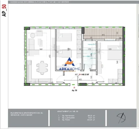 Tirane, shitet apartament 2+1+Ballkon Kati 4, 89 m² 91.820 € 