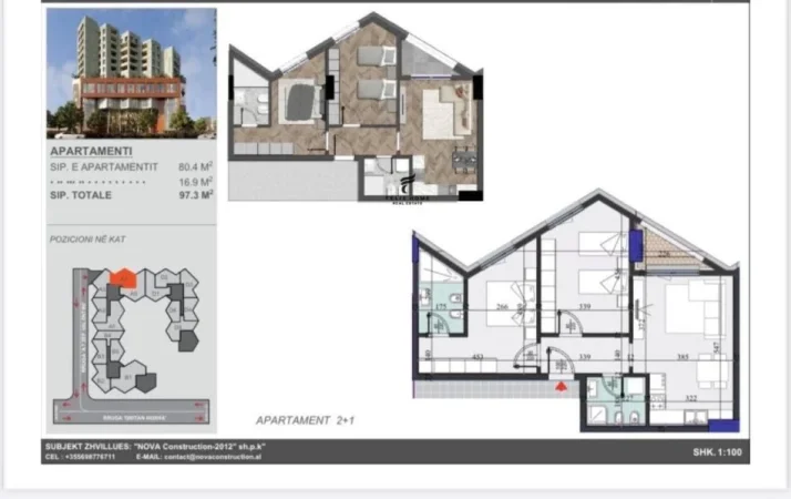 Tirane, shitet apartament 2+1 Kati 10, 97 m² 164.000 € (ZOGU I ZI)