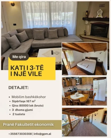 Tirane, jepet me qera apartament 3+1 Kati 3, 167 m² 800 € 