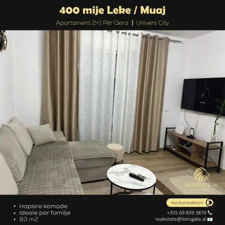 Tirane, jepet me qera apartament 2+1 , 93 m² 400 € (Univers City)