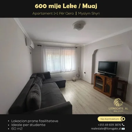 Tirane, jepet me qera apartament 1+1 , 60 m² 600 € (Myslym Shyri)