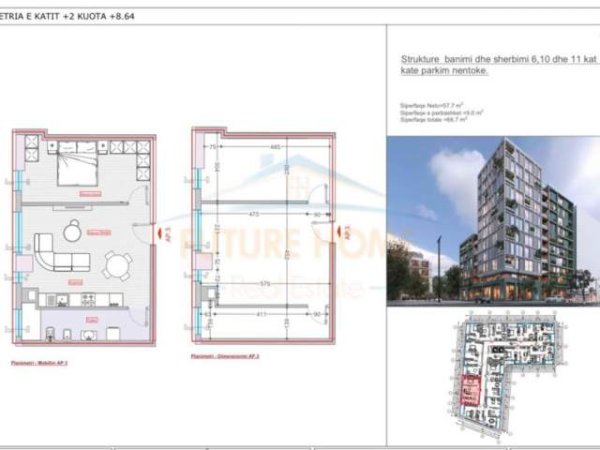 Tirane, shitet apartament 2+1+BLK Kati 2, 67 m² 96.715 Euro (Stacioni Trenit)