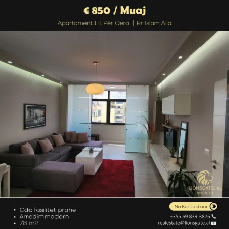 Tirane, jepet me qera apartament 1+1 , 78 m² 850 € (Rruga Islam Alla)