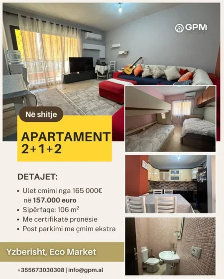 Tirane, shitet apartament 2+1+2 Kati 3, 106 m² 157.000 €