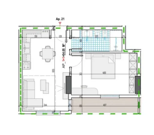 Tirane, shitet apartament 1+1 Kati 4, 64 m² 50.912 € (Kamez)