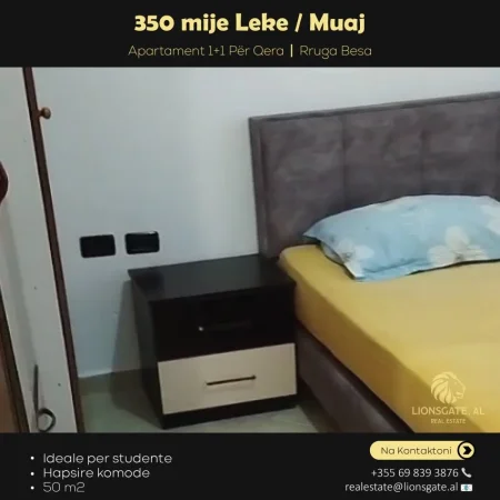 Tirane, jepet me qera apartament 1+1 , 50 m² 350 € (Rruga Besa)