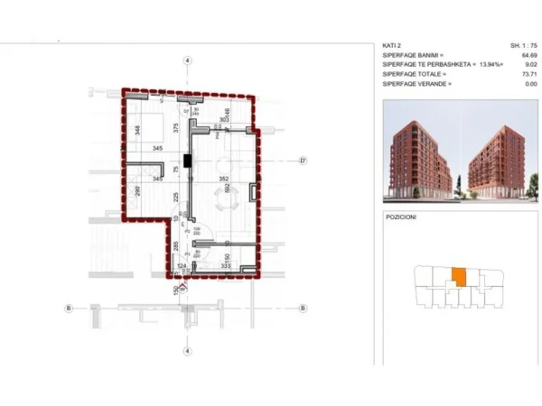 Tirane, shitet apartament 1+1 Kati 2, 74 m² 184.275 € (Inxhinieria e Ndertimit Select133200)