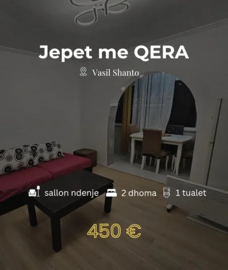 Tirane, jepet me qera apartament 2+1 Kati 5, 450 € (vasil shanto , blloku i vilave selite)