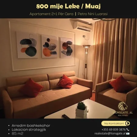 Tirane, jepet me qera apartament 2+1 , 85 m² 800 € (Gjimnazi Petro Nini Luarasi)