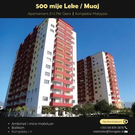 Tirane, jepet me qera apartament 2+1 , 85 m² 500 € (Kompleksi Maylasia)