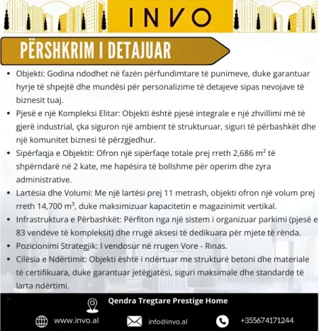 Tirane, shitet magazine Kati 0, 2.686 m² (Vore - Rinas)