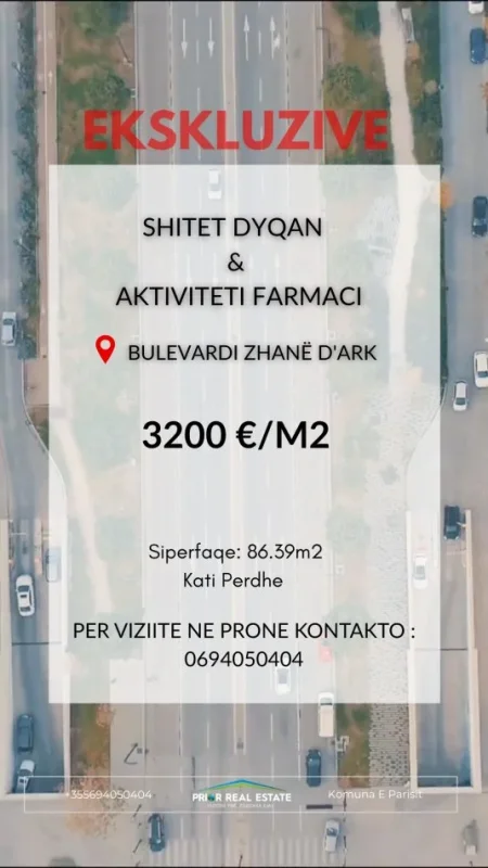 Tirane, Dyqan & Aktiviteti FARMACI  Kati 0, 87 m²  3200 €/m² (Bulevardi Zhanë DArk)