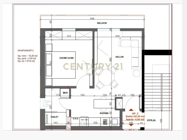 Tirane, shes apartament 1+1+Aneks+Ballkon Kati 6, 57 m² 176.700 € 