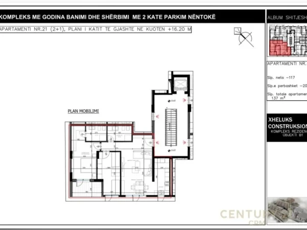 Tirane, shes apartament 2+1+Aneks+Ballkon Kati 6, 137 m² 230.000 € (Kompleksi Xheluks)