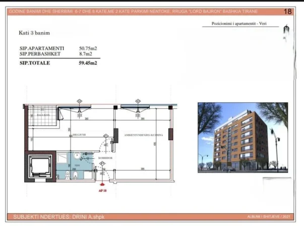 Tirane, shitet apartament 1+1 Kati 3, 60 m² 128.000 € (don bosko)