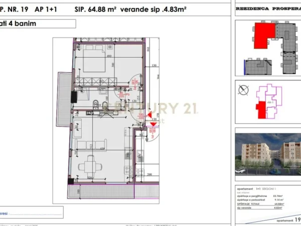 Tirane, shes apartament 1+1+Ballkon Kati 4, 65 m² 74.000 € 
