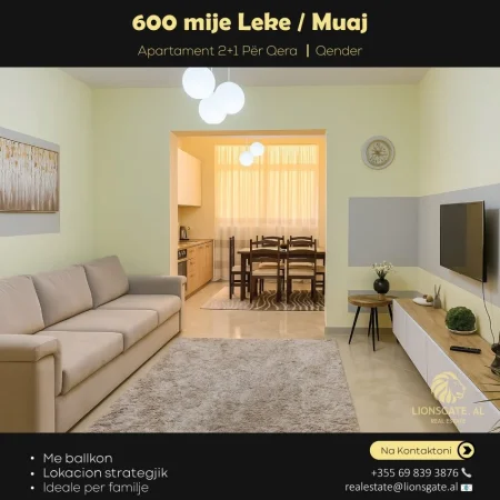 Tirane, jepet me qera apartament 2+1 , 91 m² 600 € (Qender)