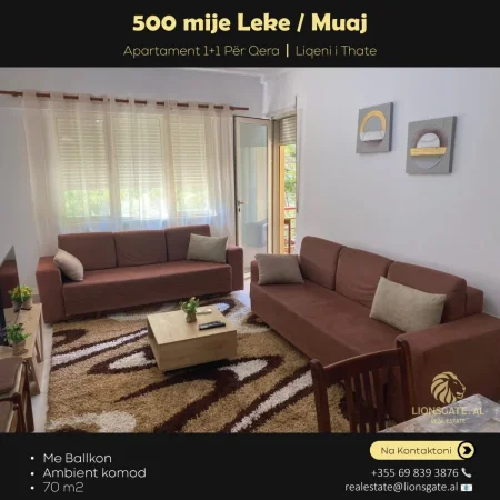 Tirane, jepet me qera apartament 1+1 , 70 m² 500 € (Liqeni i Thate)