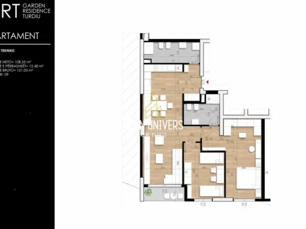 Tirane, shitet apartament 2+1+Ballkon Kati 9, 121 m² 222.000 € (Garden Residence Turdiu)
