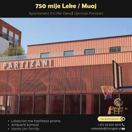 Tirane, jepet me qera apartament 2+1 , 750 € (Gjimnazi Partizani)