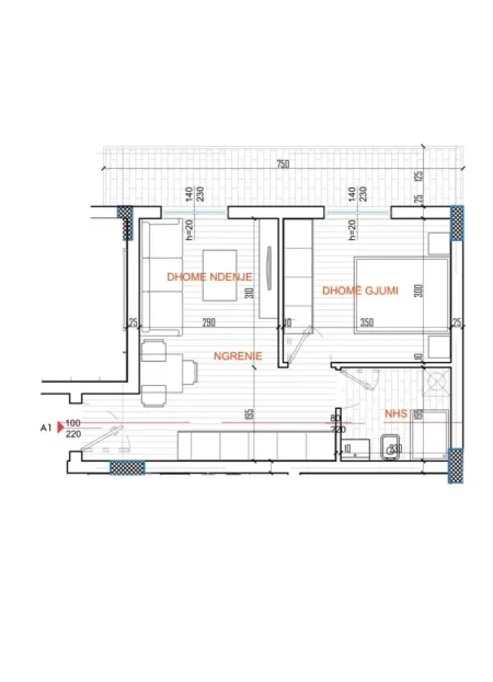 Tirane, shitet apartament 1+1 Kati 7, 57 m² 103.400 € (RRUGA E KAVAJES)