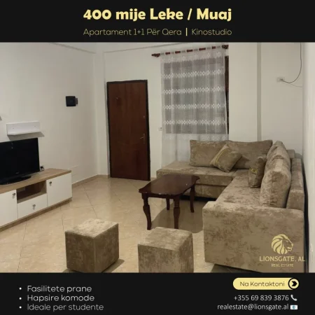 Tirane, jepet me qera apartament 1+1 , 50 m² 400 € (Kinostudio)