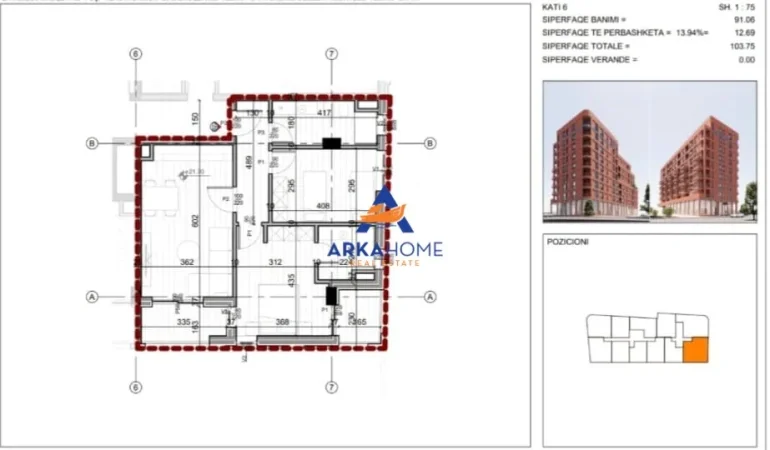 Tirane, shitet apartament 2+1+Ballkon Kati 6, 103 m² 237.760 € 