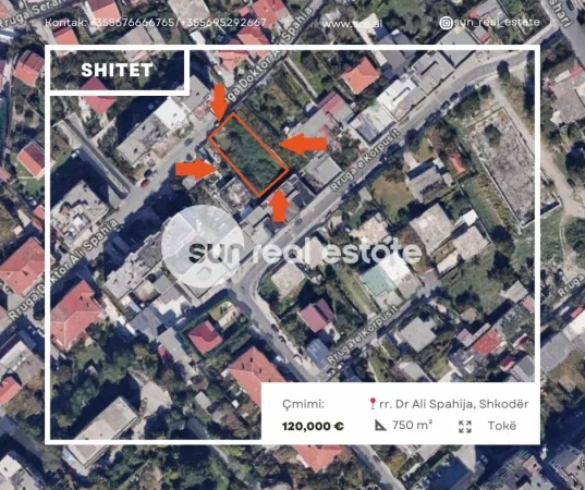 Shkoder, shitet toke , 750 m² 120.000 € (rr. dr. Ali Spahija)