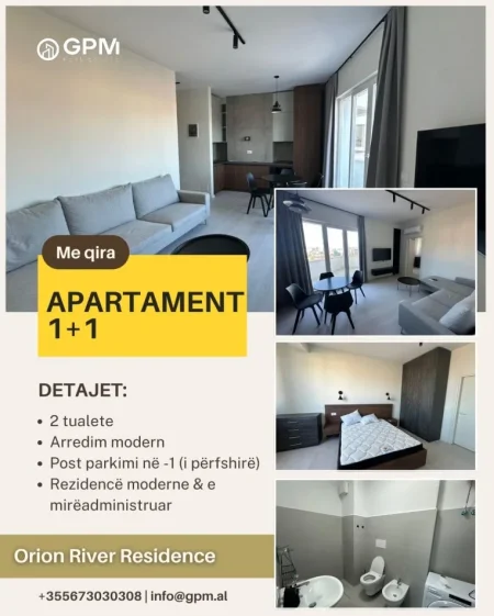 Apartament 1+1 me 2 tualete – me qira në Orion River Residence , 650 €