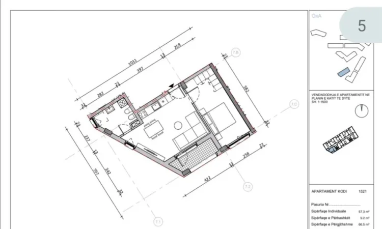 Tirane, shitet apartament 1+1 Kati 2, 66 m² 