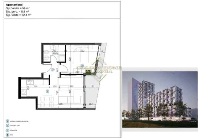 Tirane, shitet apartament 1+1 , 62 m² 87.500 € 