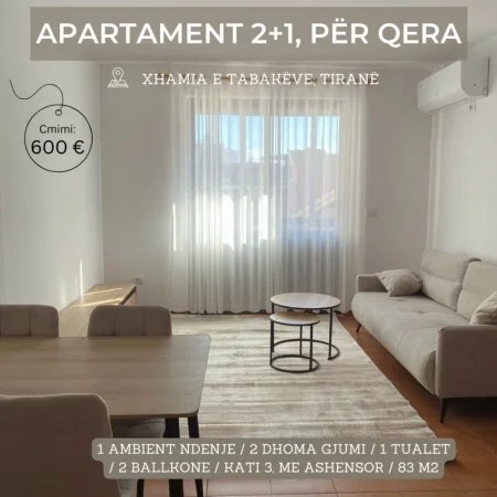 Tirane, jepet me qera apartament 2+1+Ballkon Kati 3, 600 € 