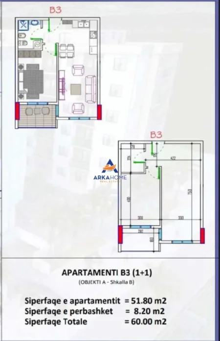 Durres, shitet apartament 1+1+Ballkon Kati 2, 60 m² 66.000 € (GOLEM)