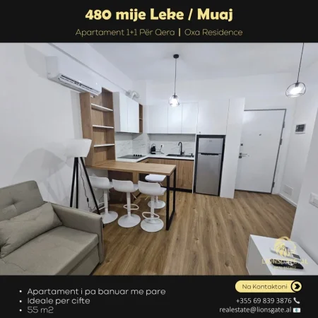 Tirane, jepet me qera apartament 1+1 , 55 m² 480 € (Rezidenca Oxa)