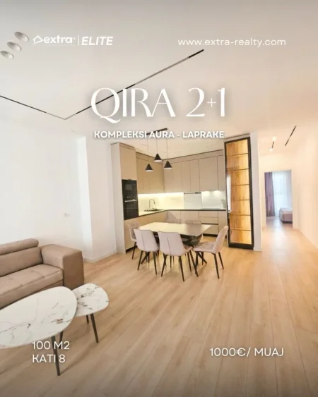 Tirane, jepet me qera apartament 2+1 Kati 8, 100 m² 1.000 € (Kompleksi aura)