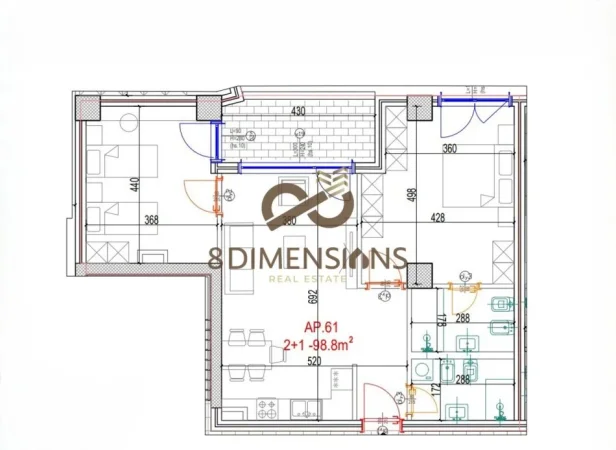 Tirane, shitet 2+1+Ballkon Kati 9, 117 m² 211.150 € (don bosko)