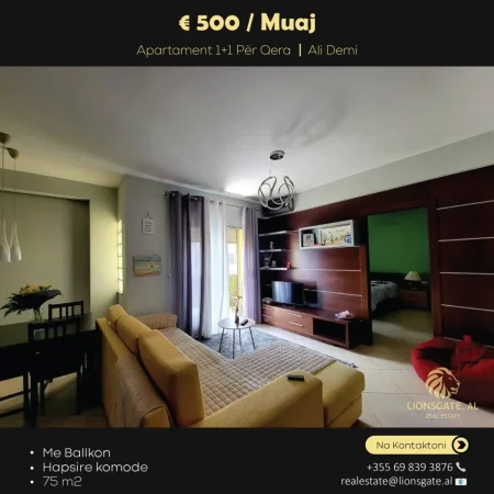 Tirane, jepet me qera apartament 1+1 , 75 m² 500 € (Ali Demi)