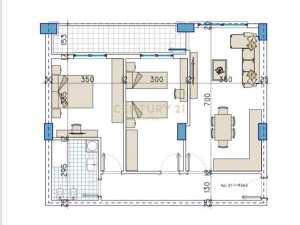 Tirane, shitet apartament 2+1 Kati 7, 104 m² 69.000 Euro (KAMEZ,)