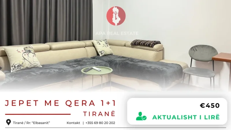 Tirane, jepet me qera apartament 1+1 Kati 0, 80 m² 450 € (Rruga e Elbasanit)