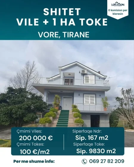 Tirane, shitet nga Pronari, pa-komision Vile 3 Katshe Kati 3, 10.000 m² 1.200.000 € (Rruga e Tullave)